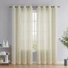 HLC.ME Faux Linen Curtains Abbey Faux Linen Grommet Curtain Panels - Ivory - Set Of 2