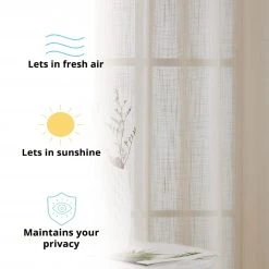 HLC.ME Faux Linen Curtains Abbey Faux Linen Grommet Curtain Panels - Ivory - Set Of 2