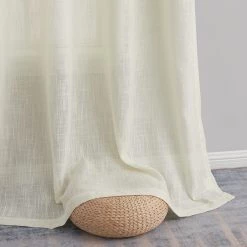 HLC.ME Faux Linen Curtains Abbey Faux Linen Grommet Curtain Panels - Ivory - Set Of 2