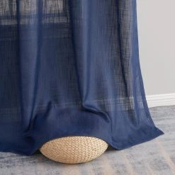 HLC.ME Faux Linen Curtains Abbey Faux Linen Grommet Curtain Panels - Navy Blue - Set Of 2