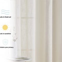 HLC.ME Abbey Faux Linen Grommet Curtain Panels - Oatmeal Beige - Set Of 2 Faux Linen Curtains