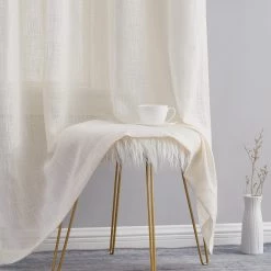 HLC.ME Abbey Faux Linen Grommet Curtain Panels - Oatmeal Beige - Set Of 2 Faux Linen Curtains