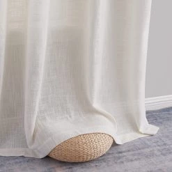 HLC.ME Abbey Faux Linen Grommet Curtain Panels - Oatmeal Beige - Set Of 2 Faux Linen Curtains