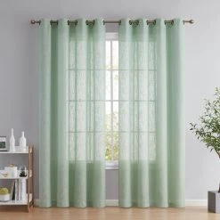 HLC.ME Abbey Faux Linen Grommet Curtain Panels - Seafoam Green - Set Of 2