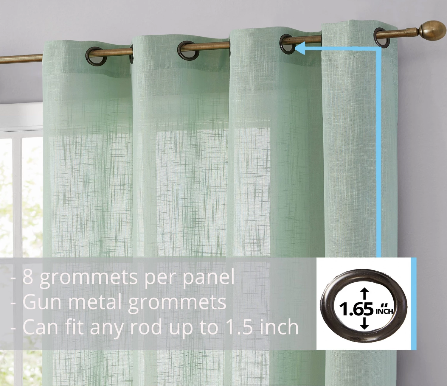 HLC.ME Abbey Faux Linen Grommet Curtain Valance - Seafoam Green 3 HLC.ME Abbey Faux Linen Grommet Curtain Valance - Seafoam Green