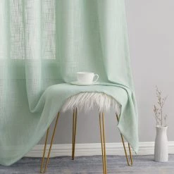 HLC.ME Abbey Faux Linen Grommet Curtain Panels - Seafoam Green - Set Of 2
