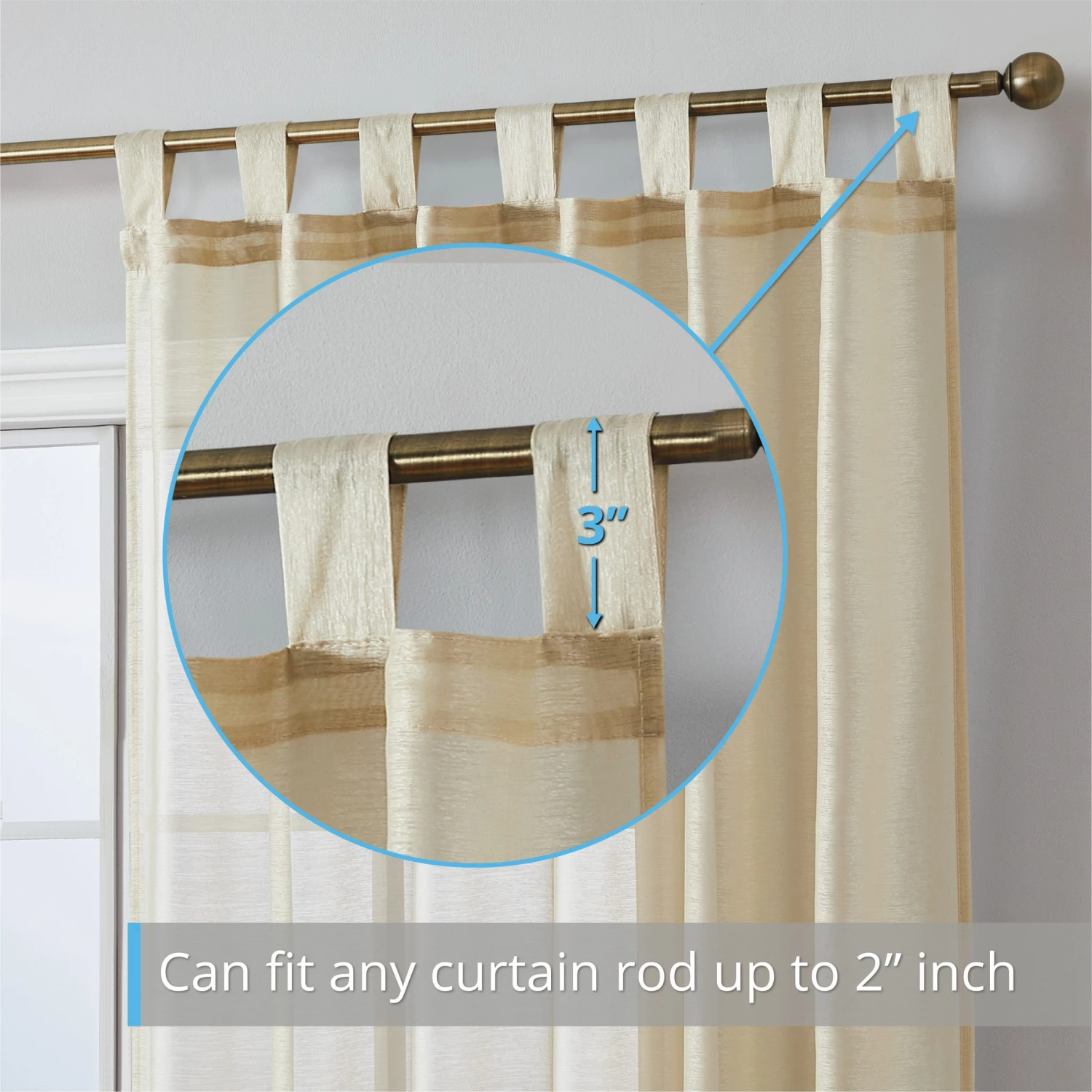 HLC.ME Sheer Curtains Addison Sheer Tab Top Panels - Beige - Set Of 2 4 HLC.ME Sheer Curtains Addison Sheer Tab Top Panels - Beige - Set Of 2