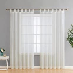 HLC.ME Sheer Curtains Addison Sheer Tab Top Panels - Ivory - Set Of 2