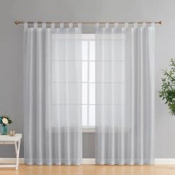 HLC.ME Sheer Curtains Addison Sheer Tab Top Panels - Silver Grey - Set Of 2