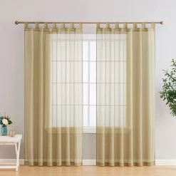 HLC.ME Sheer Curtains Addison Sheer Tab Top Panels - Antique Taupe - Set Of 2