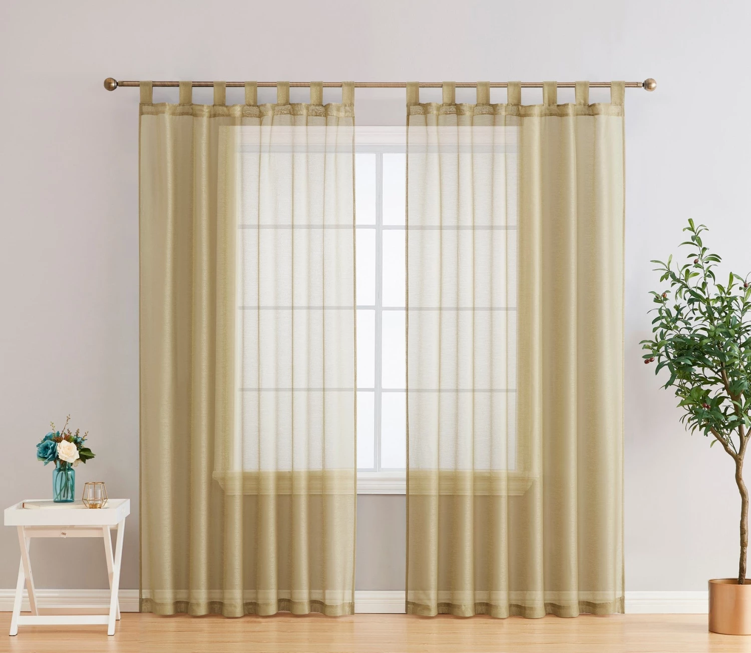 HLC.ME Sheer Curtains Addison Sheer Tab Top Panels - Antique Taupe - Set Of 2 3 HLC.ME Sheer Curtains Addison Sheer Tab Top Panels - Antique Taupe - Set Of 2