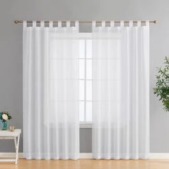 HLC.ME Addison Sheer Tab Top Panels - White - Set Of 2 Sheer Curtains