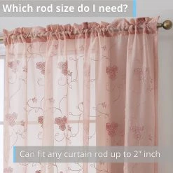 HLC.ME Allegra Floral Embroidered Sheer Curtain Panels - Blush Pink - Set Of 2