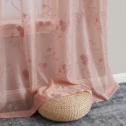 HLC.ME Allegra Floral Embroidered Sheer Curtain Panels - Blush Pink - Set Of 2