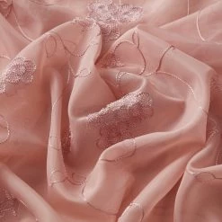 HLC.ME Allegra Floral Embroidered Sheer Curtain Panels - Blush Pink - Set Of 2