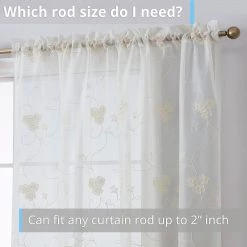 HLC.ME Allegra Floral Embroidered Sheer Curtain Panels - Cream - Set Of 2 Sheer Curtains