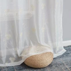 HLC.ME Allegra Floral Embroidered Sheer Curtain Panels - Cream - Set Of 2 Sheer Curtains