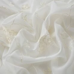 HLC.ME Allegra Floral Embroidered Sheer Curtain Panels - Cream - Set Of 2 Sheer Curtains