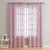 HLC.ME Allegra Floral Embroidered Sheer Curtain Panels - Mauve Lilac - Set Of 2