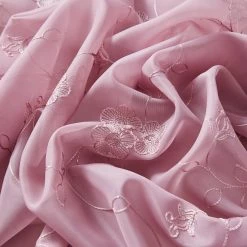 HLC.ME Allegra Floral Embroidered Sheer Curtain Panels - Mauve Lilac - Set Of 2