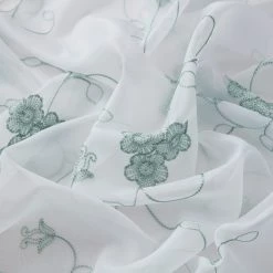 HLC.ME Allegra Floral Embroidered Sheer Curtain Panels - White/Seafoam - Set Of 2