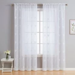 HLC.ME Sheer Curtains Allegra Floral Embroidered Sheer Curtain Panels - White - Set Of 2