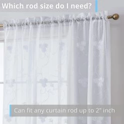 HLC.ME Sheer Curtains Allegra Floral Embroidered Sheer Curtain Panels - White - Set Of 2