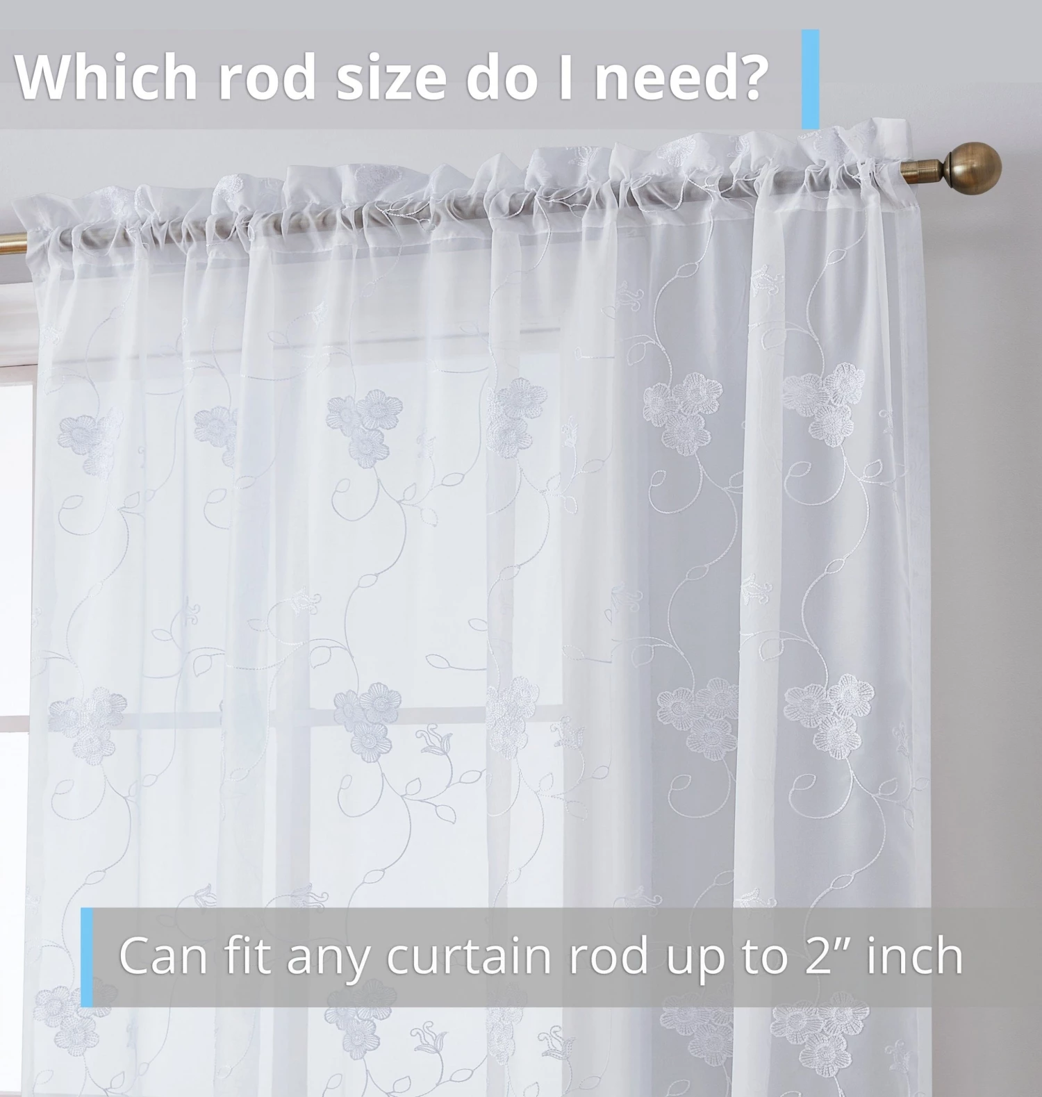 HLC.ME Sheer Curtains Allegra Floral Embroidered Sheer Curtain Panels - White - Set Of 2 4 HLC.ME Sheer Curtains Allegra Floral Embroidered Sheer Curtain Panels - White - Set Of 2