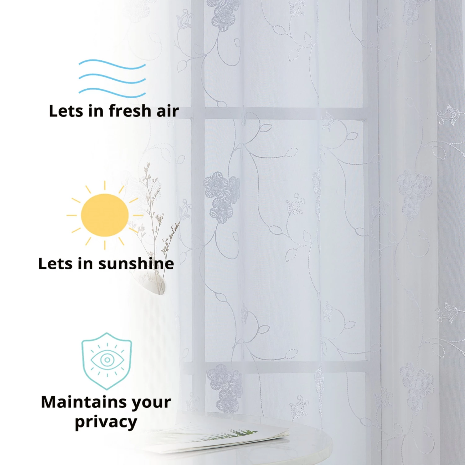 HLC.ME Sheer Curtains Allegra Floral Embroidered Sheer Curtain Panels - White - Set Of 2 5 HLC.ME Sheer Curtains Allegra Floral Embroidered Sheer Curtain Panels - White - Set Of 2