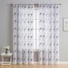 HLC.ME Allegra Floral Embroidered Sheer Curtain Panels - White/Grey - Set Of 2