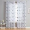 HLC.ME Allegra Floral Embroidered Sheer Curtain Panels - White/Taupe - Set Of 2 Sheer Curtains