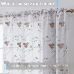 HLC.ME Allegra Floral Embroidered Sheer Curtain Panels - White/Taupe - Set Of 2 Sheer Curtains 11 HLC.ME Allegra Floral Embroidered Sheer Curtain Panels - White/Taupe - Set Of 2 Sheer Curtains