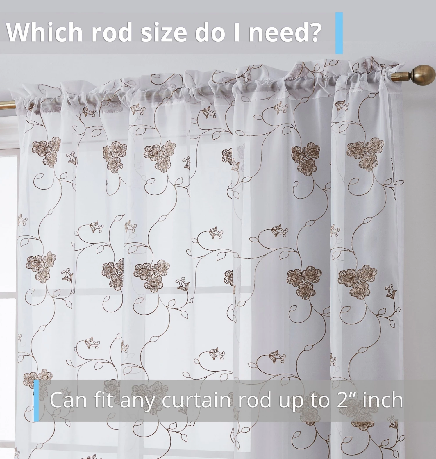 HLC.ME Allegra Floral Embroidered Sheer Curtain Panels - White/Taupe - Set Of 2 Sheer Curtains 5 HLC.ME Allegra Floral Embroidered Sheer Curtain Panels - White/Taupe - Set Of 2 Sheer Curtains