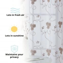 HLC.ME Allegra Floral Embroidered Sheer Curtain Panels - White/Taupe - Set Of 2 Sheer Curtains 12 HLC.ME Allegra Floral Embroidered Sheer Curtain Panels - White/Taupe - Set Of 2 Sheer Curtains