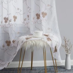 HLC.ME Allegra Floral Embroidered Sheer Curtain Panels - White/Taupe - Set Of 2 Sheer Curtains 13 HLC.ME Allegra Floral Embroidered Sheer Curtain Panels - White/Taupe - Set Of 2 Sheer Curtains