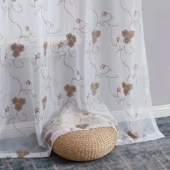 HLC.ME Allegra Floral Embroidered Sheer Curtain Panels - White/Taupe - Set Of 2 Sheer Curtains 14 HLC.ME Allegra Floral Embroidered Sheer Curtain Panels - White/Taupe - Set Of 2 Sheer Curtains