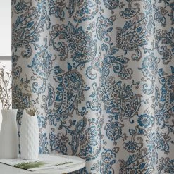 HLC.ME Blackout Curtains Amalfi Paisley 100% Blackout Grommet Curtain Panels - Navy Blue - Set Of 2