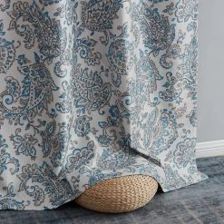 HLC.ME Blackout Curtains Amalfi Paisley 100% Blackout Grommet Curtain Panels - Navy Blue - Set Of 2