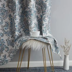 HLC.ME Blackout Curtains Amalfi Paisley 100% Blackout Grommet Curtain Panels - Navy Blue - Set Of 2