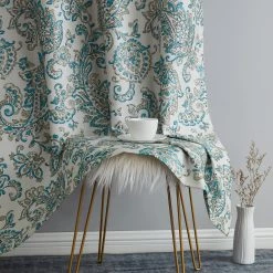 HLC.ME Blackout Curtains Amalfi Paisley 100% Blackout Grommet Curtain Panels - Seafoam Green - Set Of 2