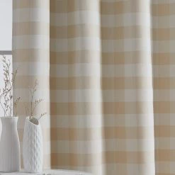 HLC.ME Andersen Buffalo Plaid 100% Blackout Grommet Curtains - Beige - Set Of 2 Blackout Curtains