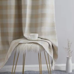 HLC.ME Andersen Buffalo Plaid 100% Blackout Grommet Curtains - Beige - Set Of 2 Blackout Curtains