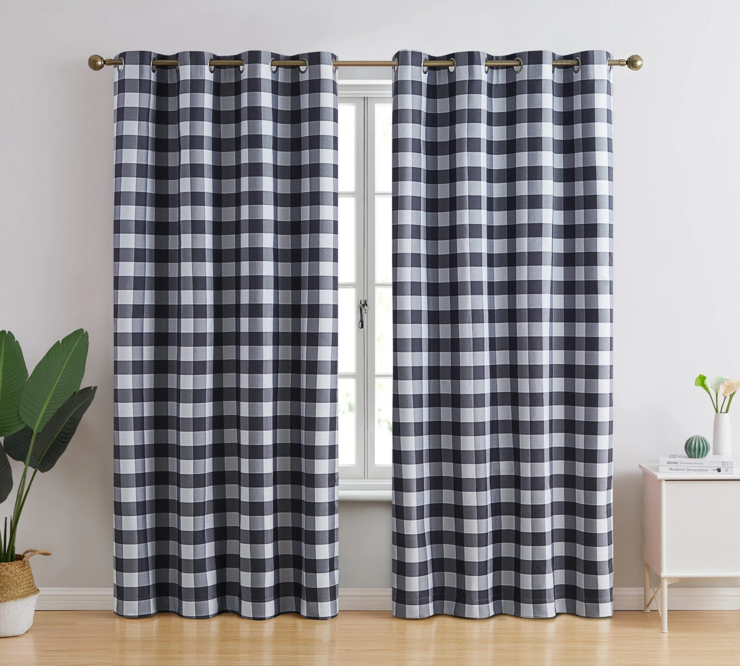 HLC.ME Andersen Buffalo Plaid 100% Blackout Grommet Curtains - Black - Set Of 2 Blackout Curtains 3 HLC.ME Andersen Buffalo Plaid 100% Blackout Grommet Curtains - Black - Set Of 2 Blackout Curtains