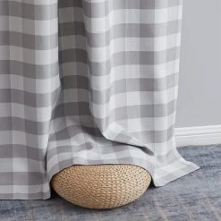 HLC.ME Andersen Buffalo Plaid 100% Blackout Grommet Curtains - Dove Grey - Set Of 2