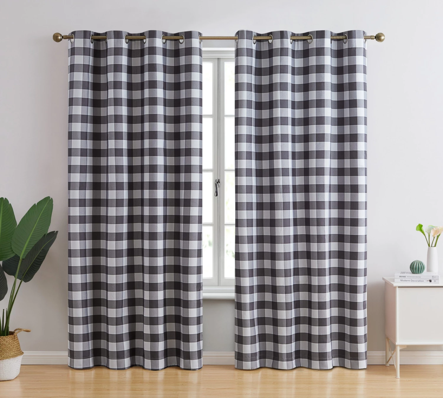 HLC.ME Andersen Buffalo Plaid 100% Blackout Grommet Curtains - Grey - Set Of 2 3 HLC.ME Andersen Buffalo Plaid 100% Blackout Grommet Curtains - Grey - Set Of 2