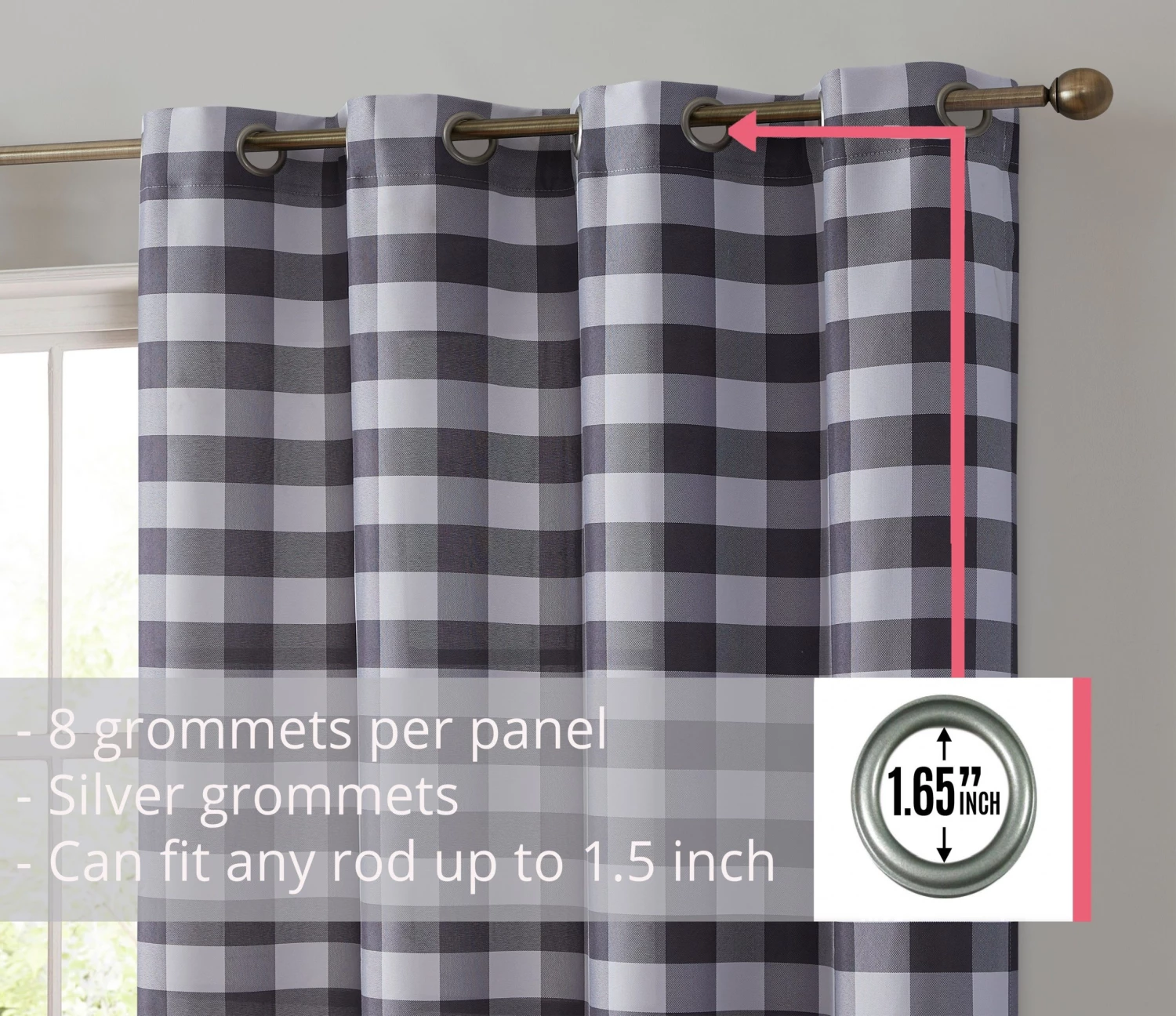 HLC.ME Andersen Buffalo Plaid 100% Blackout Grommet Curtains - Grey - Set Of 2 4 HLC.ME Andersen Buffalo Plaid 100% Blackout Grommet Curtains - Grey - Set Of 2