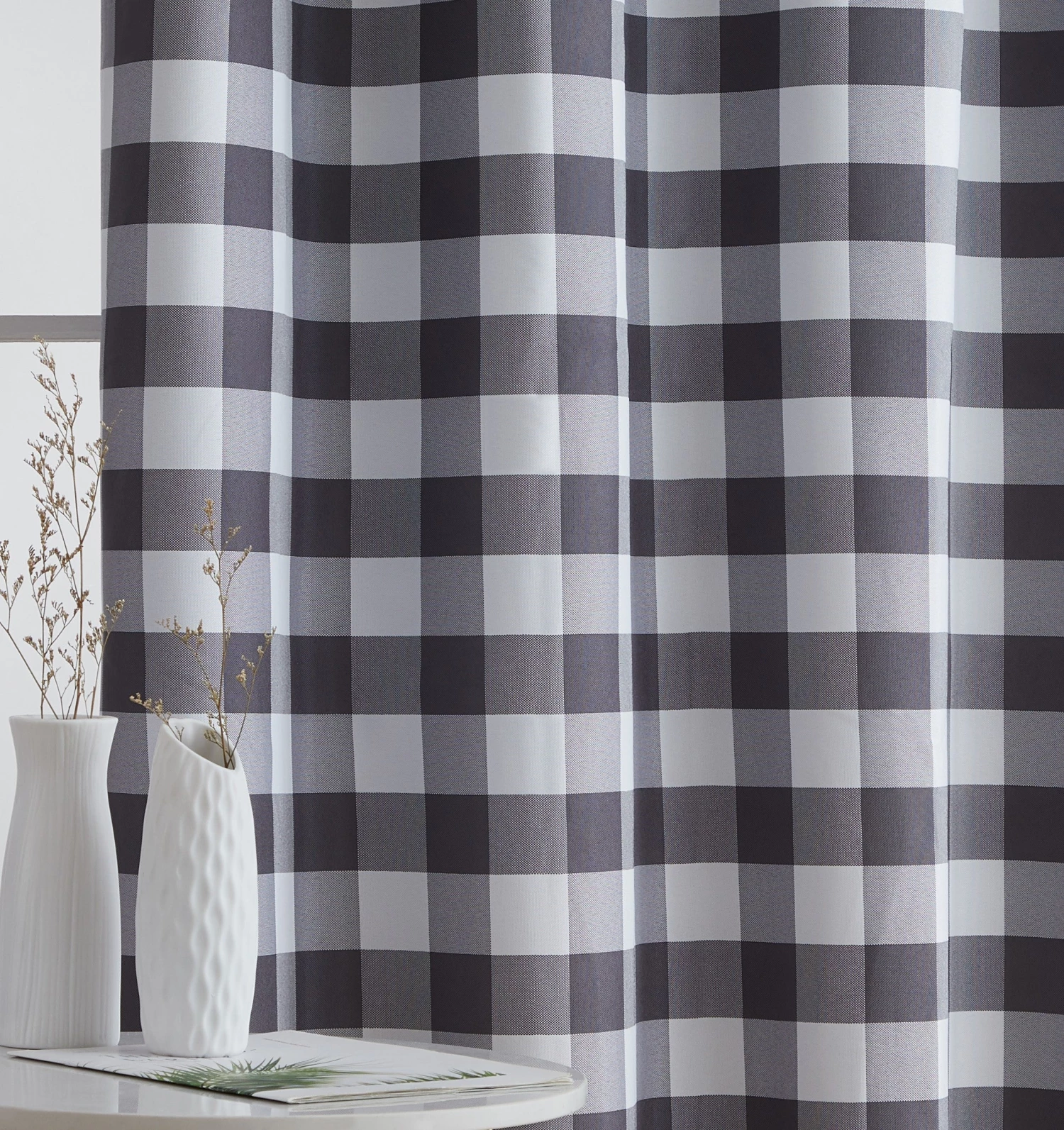 HLC.ME Andersen Buffalo Plaid 100% Blackout Grommet Curtains - Grey - Set Of 2 5 HLC.ME Andersen Buffalo Plaid 100% Blackout Grommet Curtains - Grey - Set Of 2