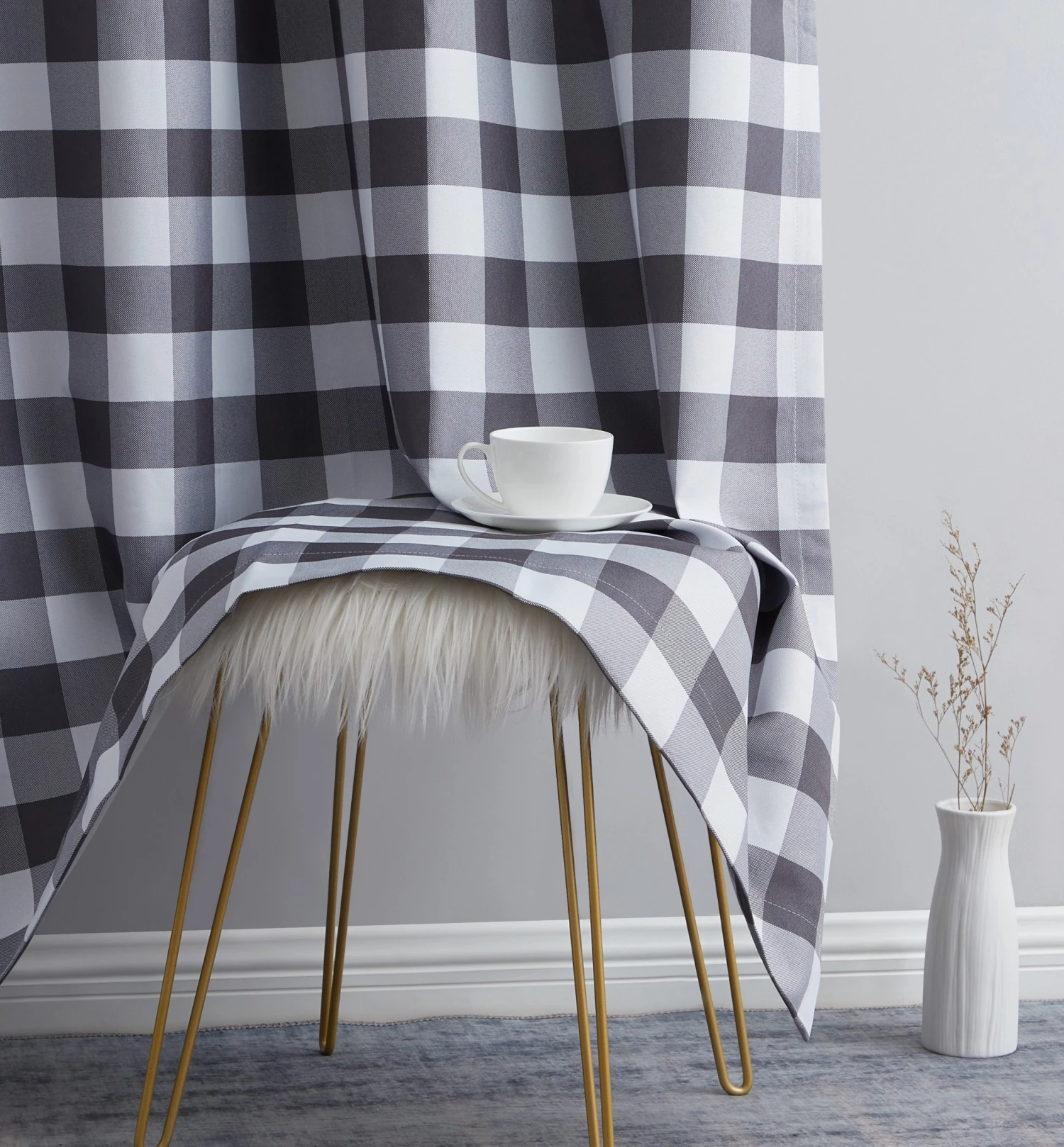 HLC.ME Andersen Buffalo Plaid 100% Blackout Grommet Curtains - Grey - Set Of 2 6 HLC.ME Andersen Buffalo Plaid 100% Blackout Grommet Curtains - Grey - Set Of 2