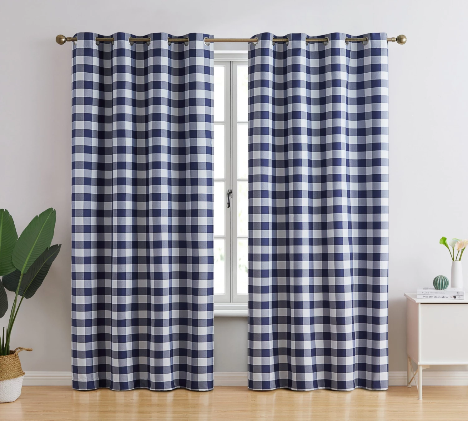 HLC.ME Blackout Curtains Andersen Buffalo Plaid 100% Blackout Grommet Curtains - Navy Blue - Set Of 2 3 HLC.ME Blackout Curtains Andersen Buffalo Plaid 100% Blackout Grommet Curtains - Navy Blue - Set Of 2