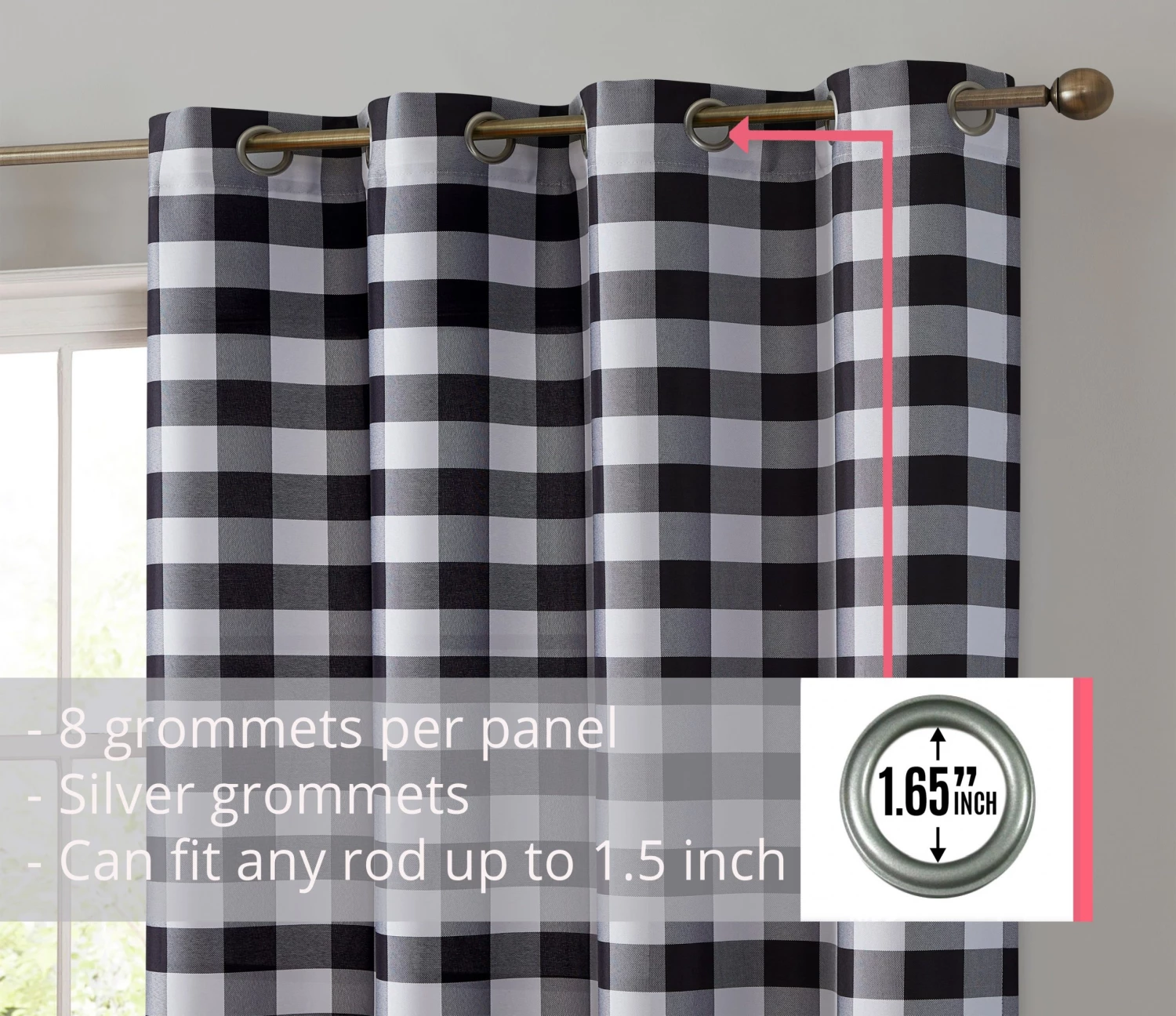 HLC.ME Andersen Buffalo Plaid 100% Blackout Grommet Curtains - Black - Set Of 2 Blackout Curtains 4 HLC.ME Andersen Buffalo Plaid 100% Blackout Grommet Curtains - Black - Set Of 2 Blackout Curtains